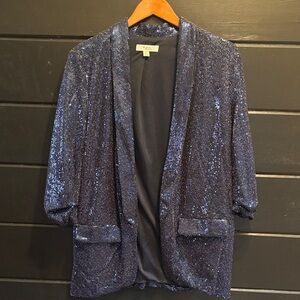Chic Sequin Blazer - Navy
